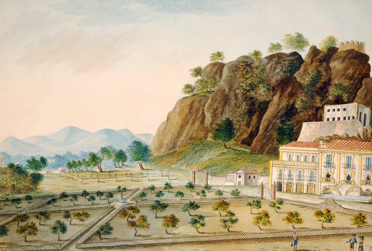 De Formele Tuin bij La Favorita of Palazzo Cinese, Palermo, ontworpen voor Koning Fernando IV, ca. 1815 door English School