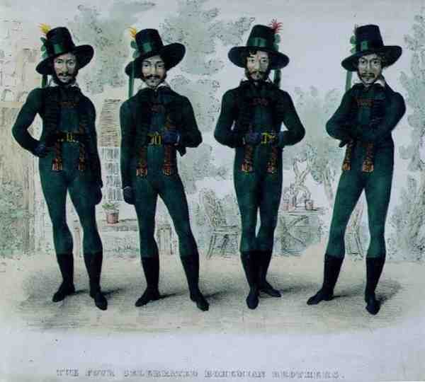 De vier beroemde Boheemse broers, ca. 1827 door English School