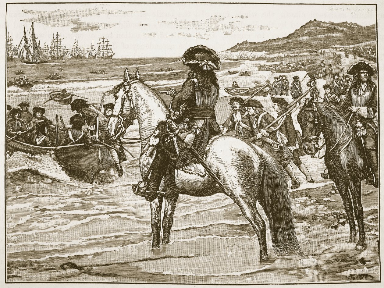 De Fransen trekken zich terug uit Torbay, illustratie uit Cassells Illustrated History of England door English School