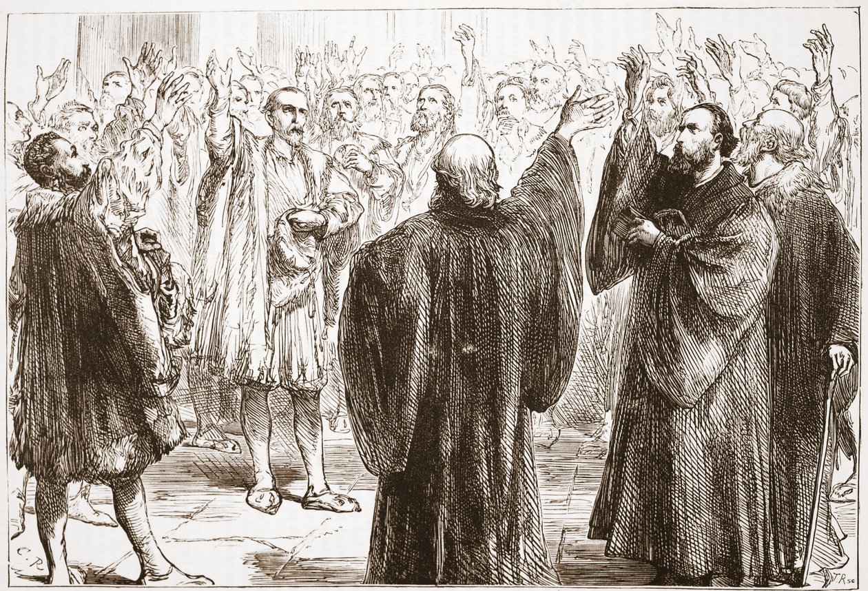 De Genevenaren zweren hun afzwering van het rooms-katholicisme, illustratie uit De Geschiedenis van het Protestantisme door James Aitken Wylie, gepubliceerd in 1878 door English School