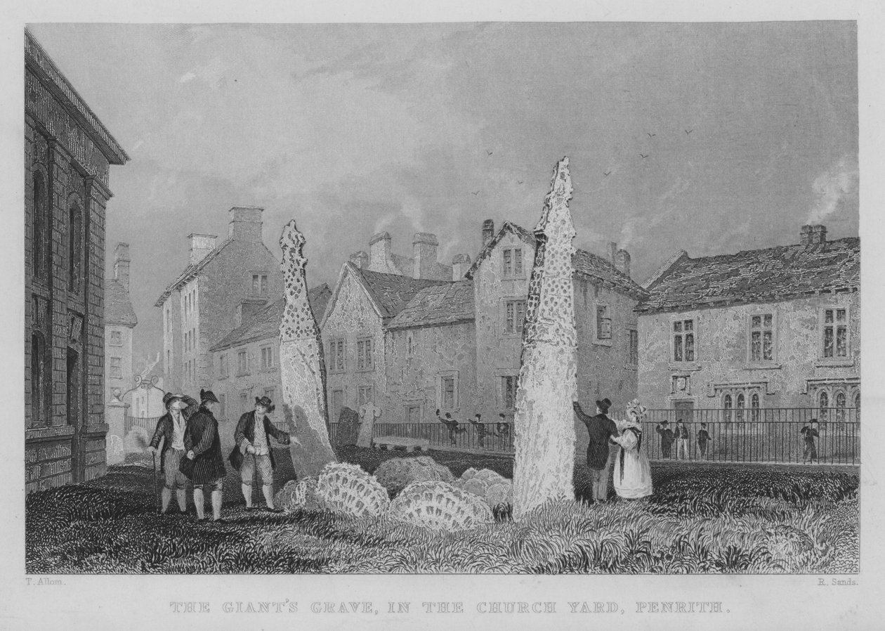 Het graf van de reus, op het kerkhof, Penrith (gravure) door English School