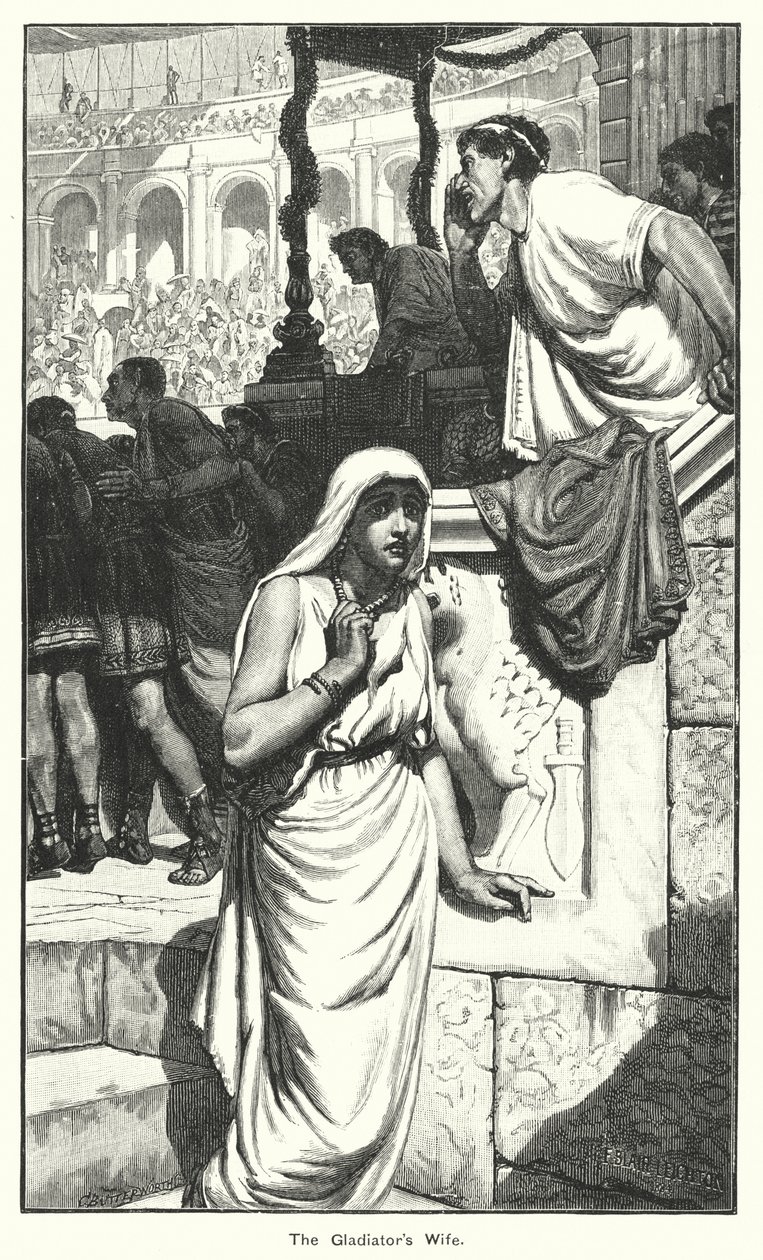 De vrouw van de gladiator (gravure) door English School