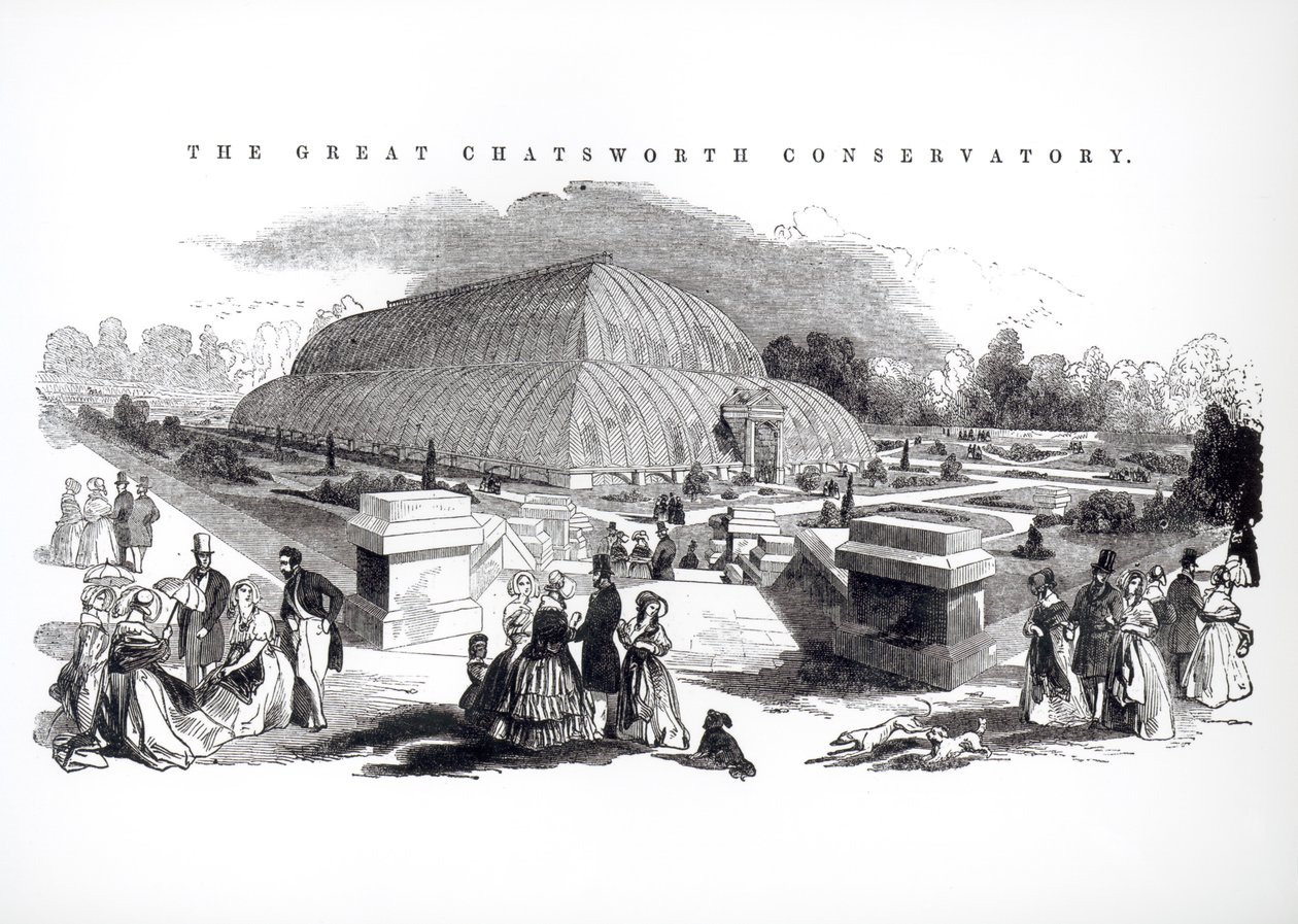 De Grote Kas in Chatsworth, 1844 door English School