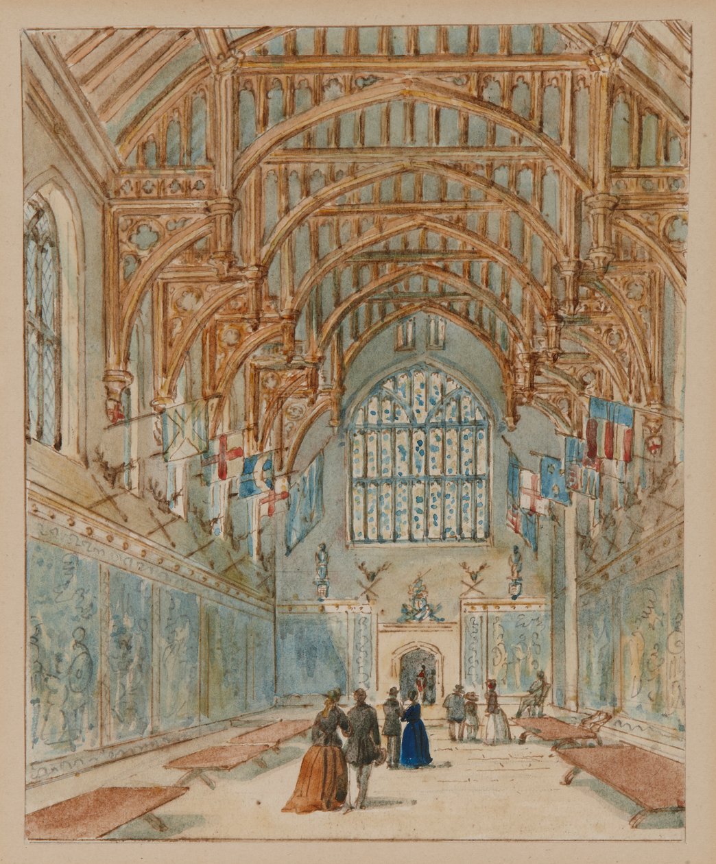 De Grote Zaal, Hampton Court Palace, c.1860-70 door English School