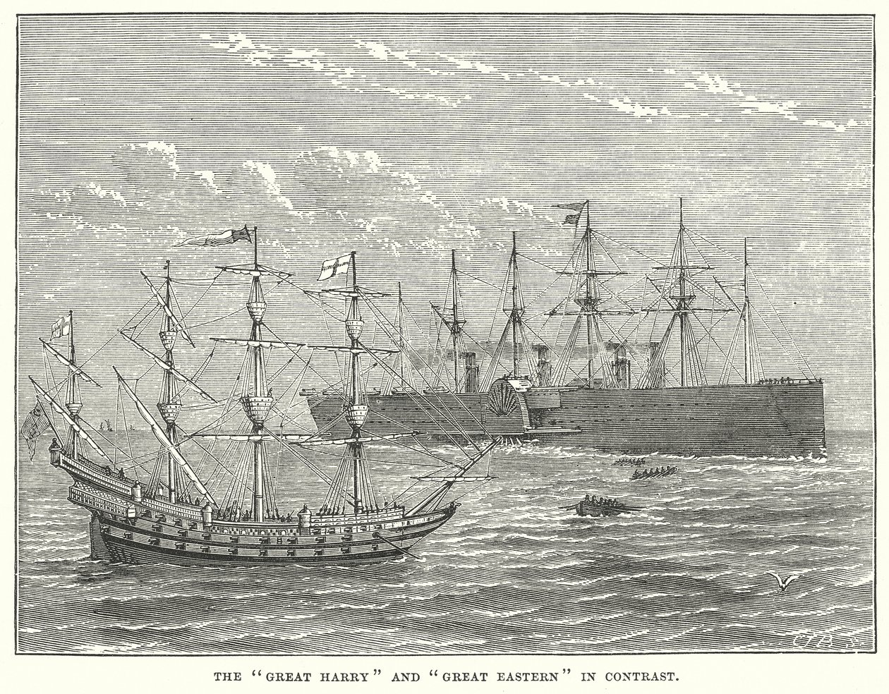 De "Great Harry" en de "Great Eastern" in contrast (gravure) door English School