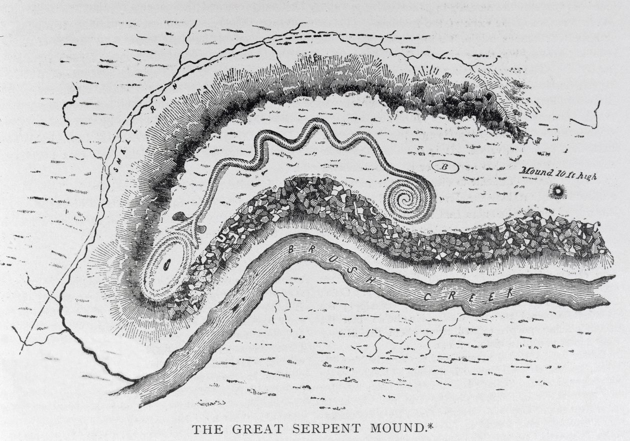 De Grote Slangenheuvel, nabij Locust Grove, Ohio, 2e eeuw v.Chr., uit 