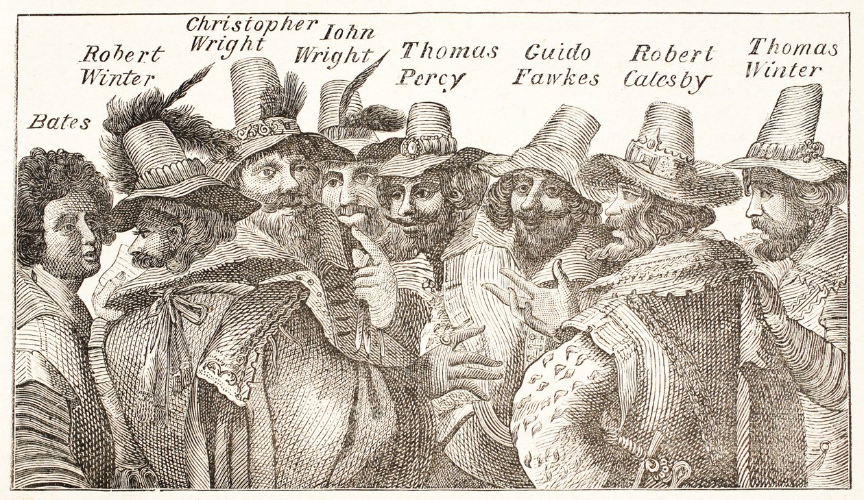 De Kruitplot Samenzweerders, naar een gravure uit 1606 door English School