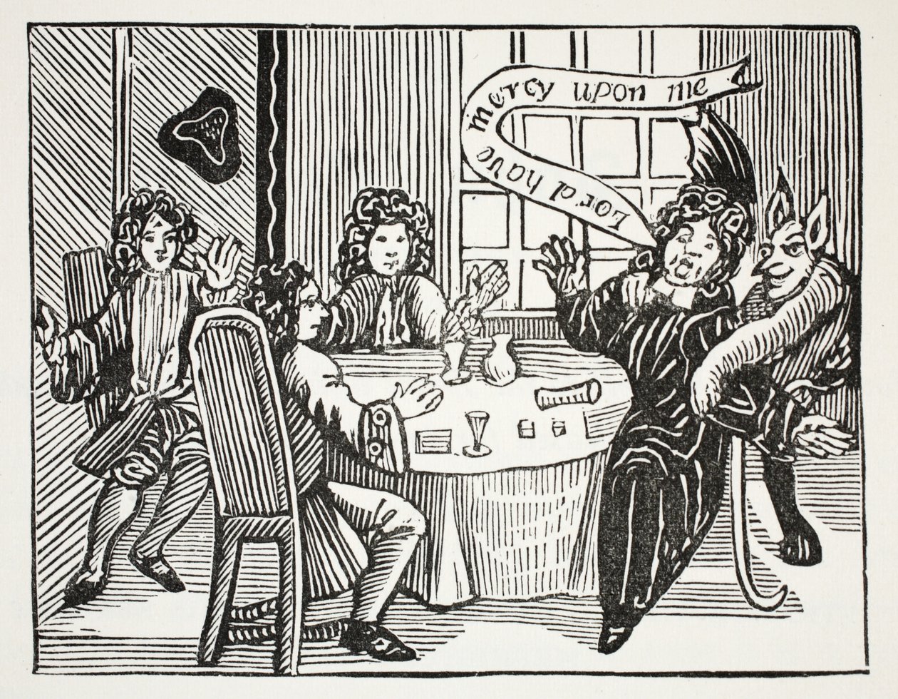 De Geschiedenis van Dr. John Faustus, illustratie uit Chap-books of the Eighteenth Century door John Ashton, gepubliceerd 1882 door English School