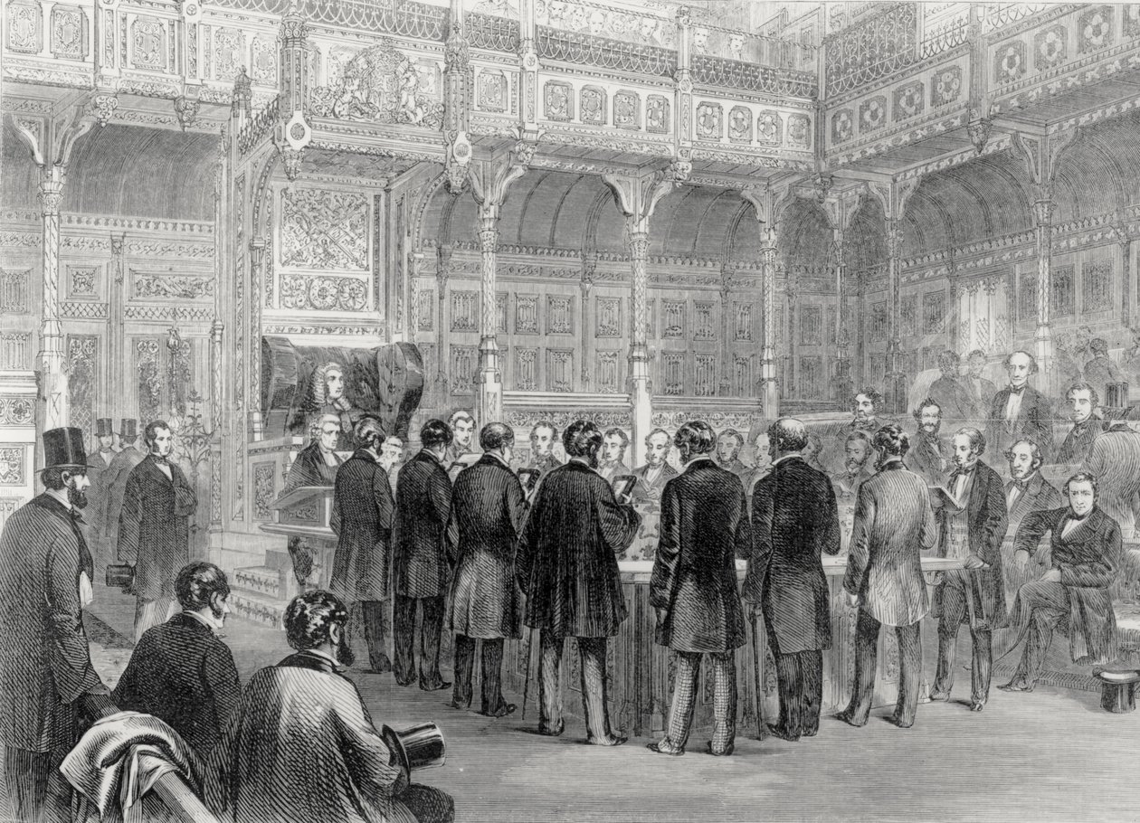 Het Lagerhuis: Beëdiging van de Leden in 1857 door English School
