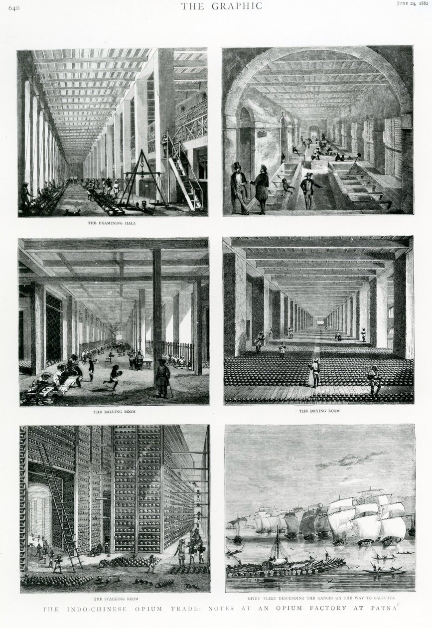 De Indo-Chinese Opiumhandel: Aantekeningen bij een opiumfabriek in Patna, uit The Graphic, 1882 door English School