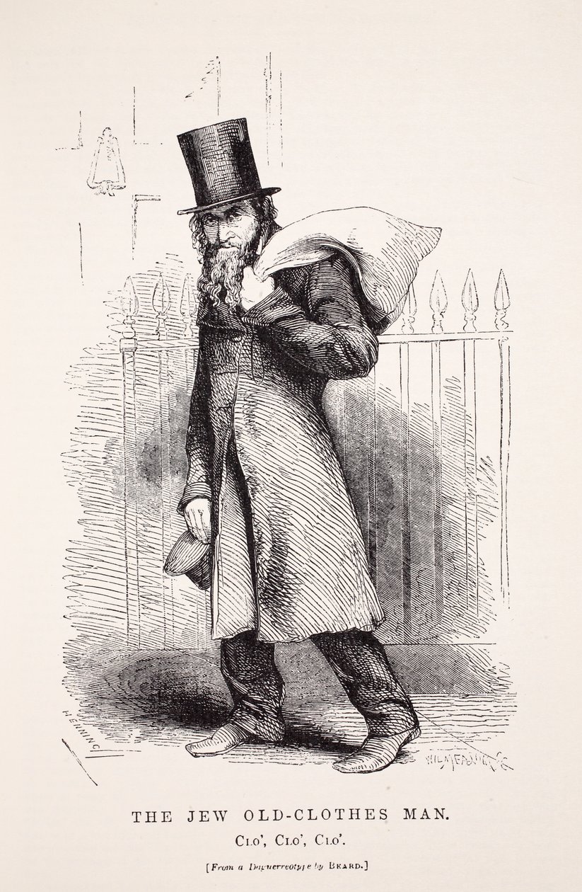 De Joodse Oude-Kleren Man, naar een daguerreotype door Richard Beard, illustratie uit London Labour and London Poor door Henry Mayhew, pub. 1862 door English School