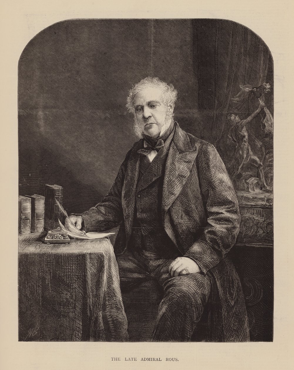 De overleden admiraal Rous (gravure) door English School