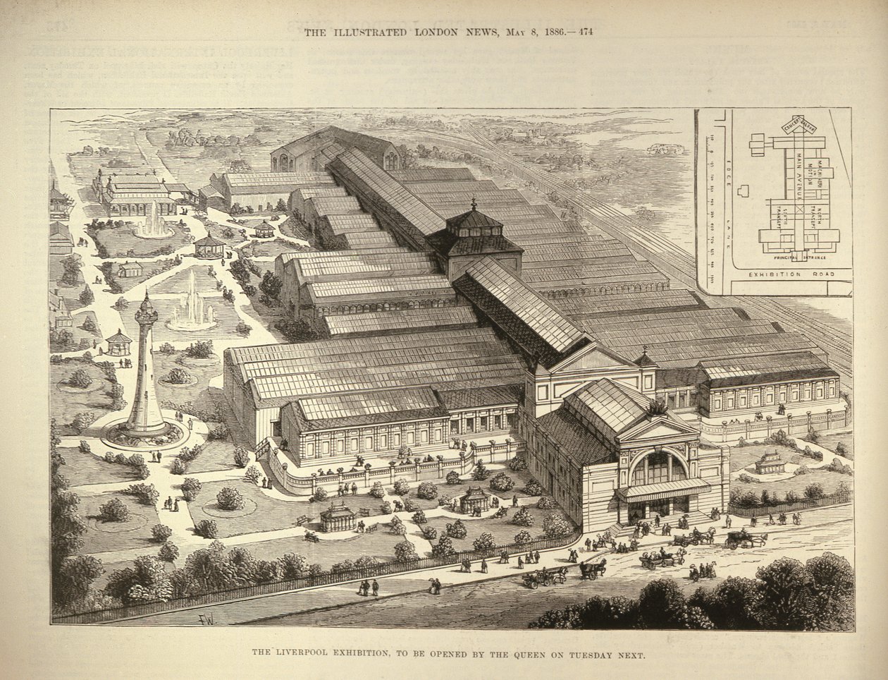 De Liverpool Tentoonstelling, te Openen door de Koningin, uit The Illustrated London News, 5 augustus 1886 door English School