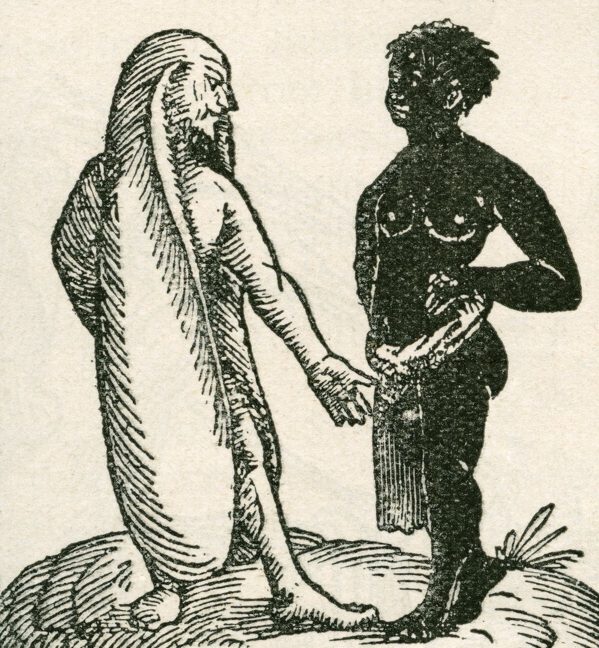 De langoorige man berispt zijn dienaar. Langoorige mannen zouden in Afrika leven. Ze zouden slapen liggend op één oor met het andere als deken over hen heen. Uit The Strand Magazine gepubliceerd in 1897. door English School