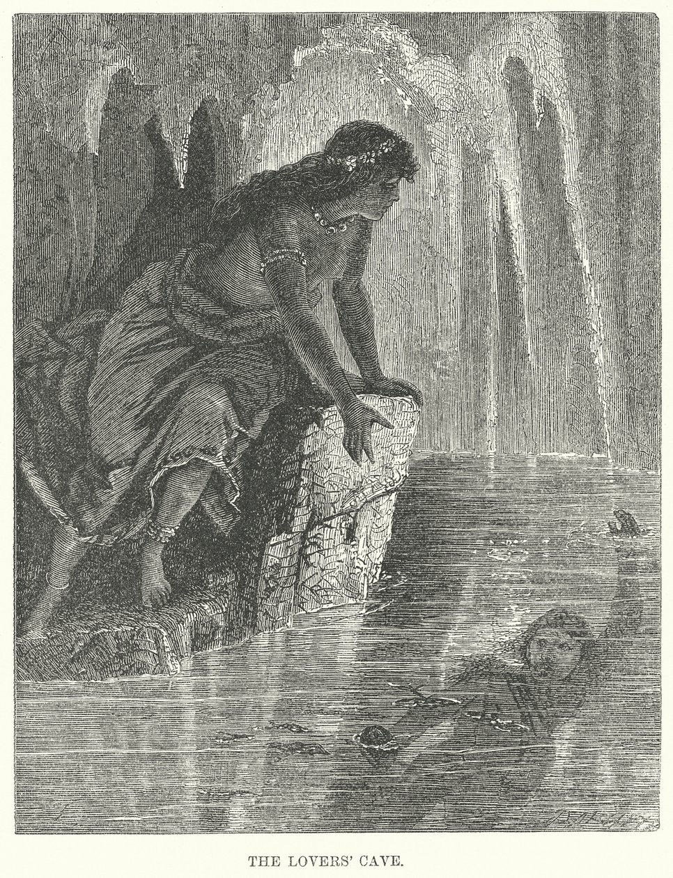 De grot van de geliefden (gravure) door English School