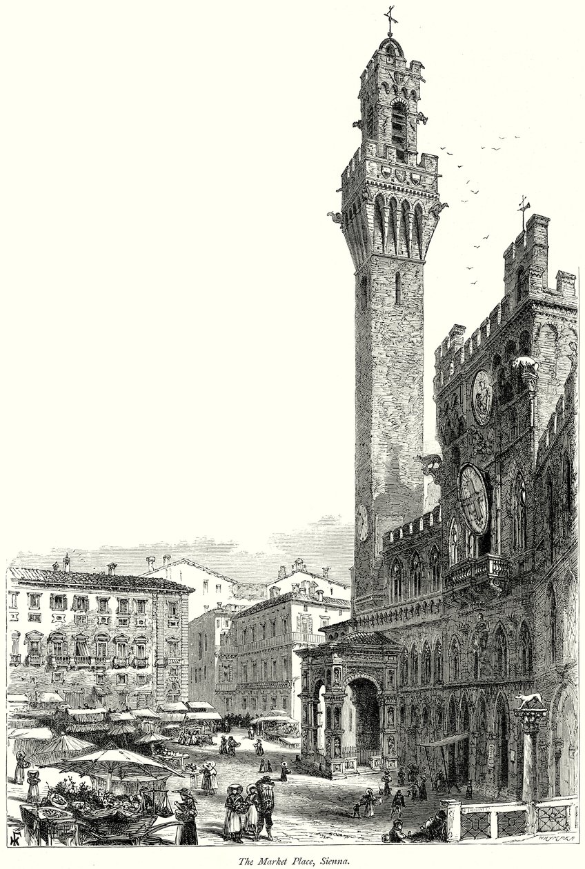 De markt, Sienna (gravure) door English School