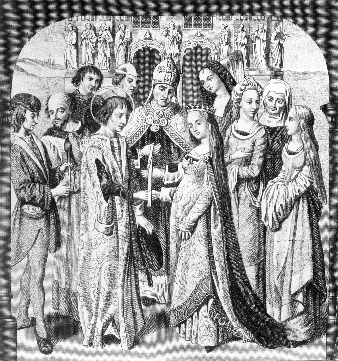 Het Huwelijk van Hendrik VI en Margaretha van Anjou, gegraveerd door Freeman door English School