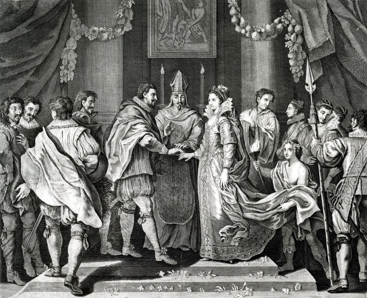 Het Huwelijk van de Koning (naar een schilderij van L. Cheron) door English School