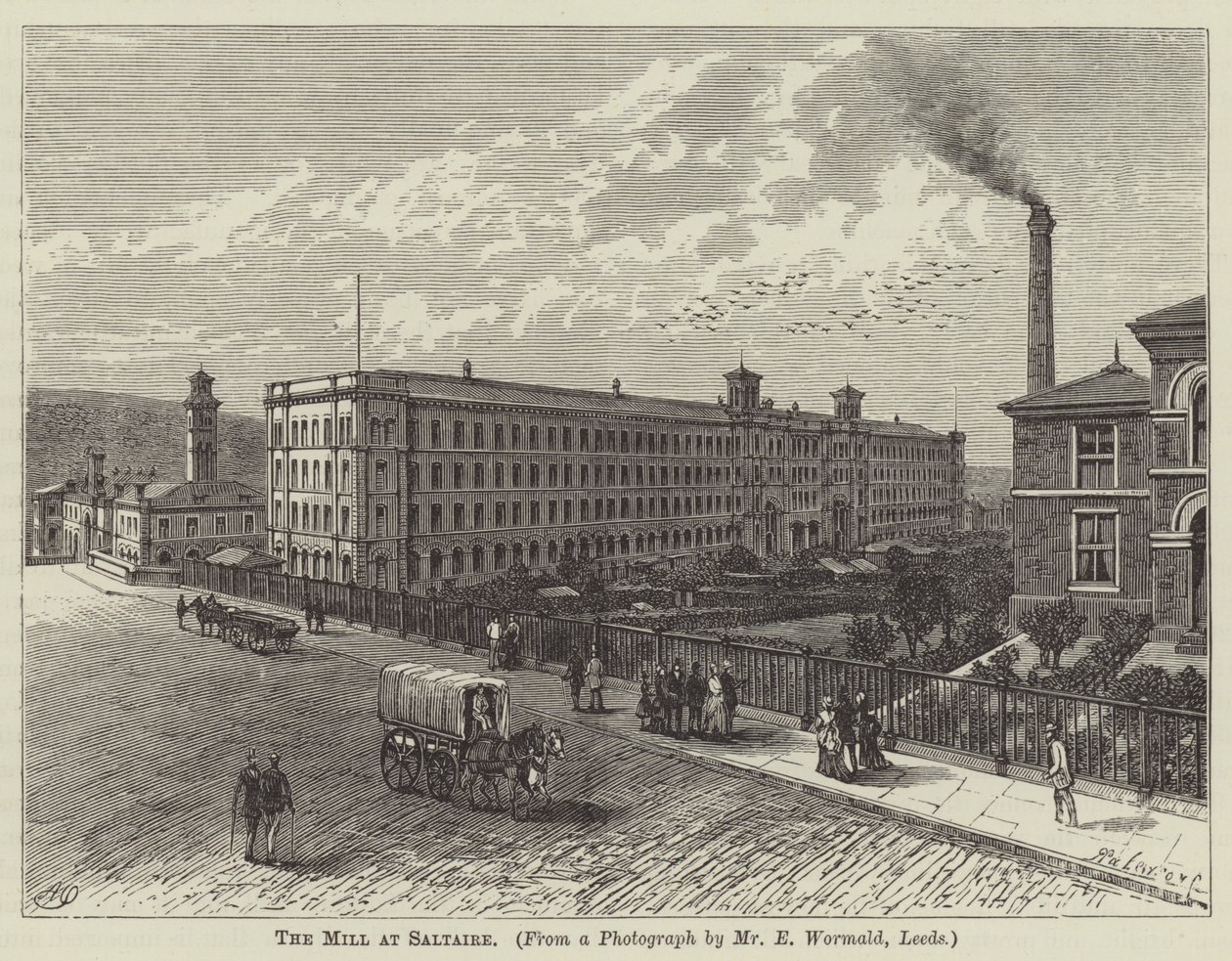 De molen van Saltaire (gravure) door English School
