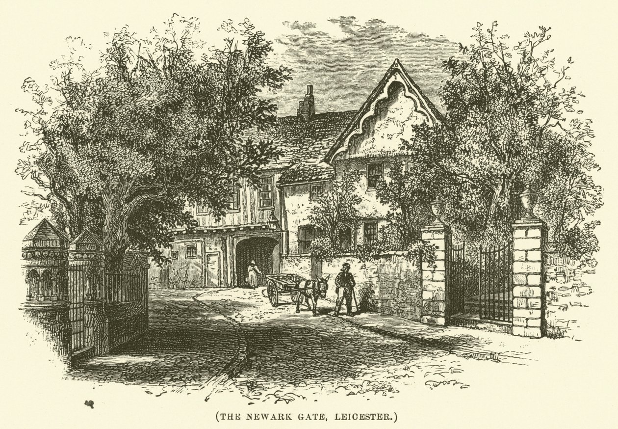 De Newark Gate, Leicester (gravure) door English School