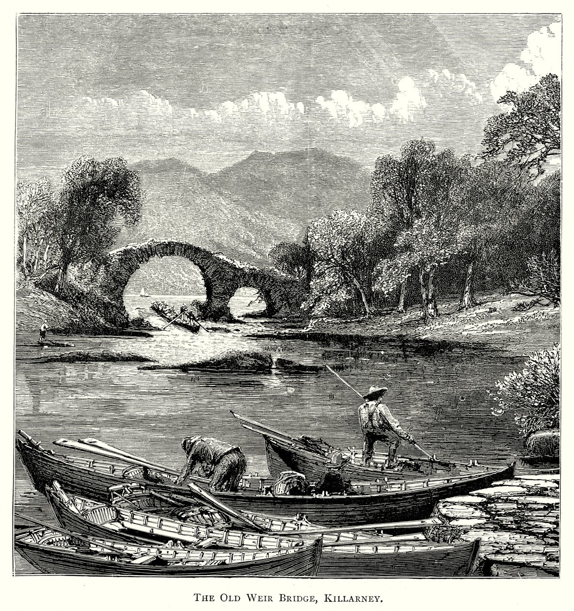 De oude stuwdambrug, Killarney (gravure) door English School