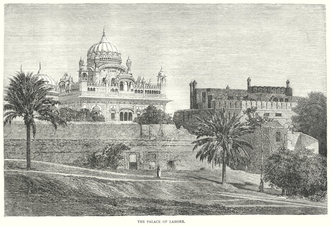 Het paleis van Lahore (gravure) door English School