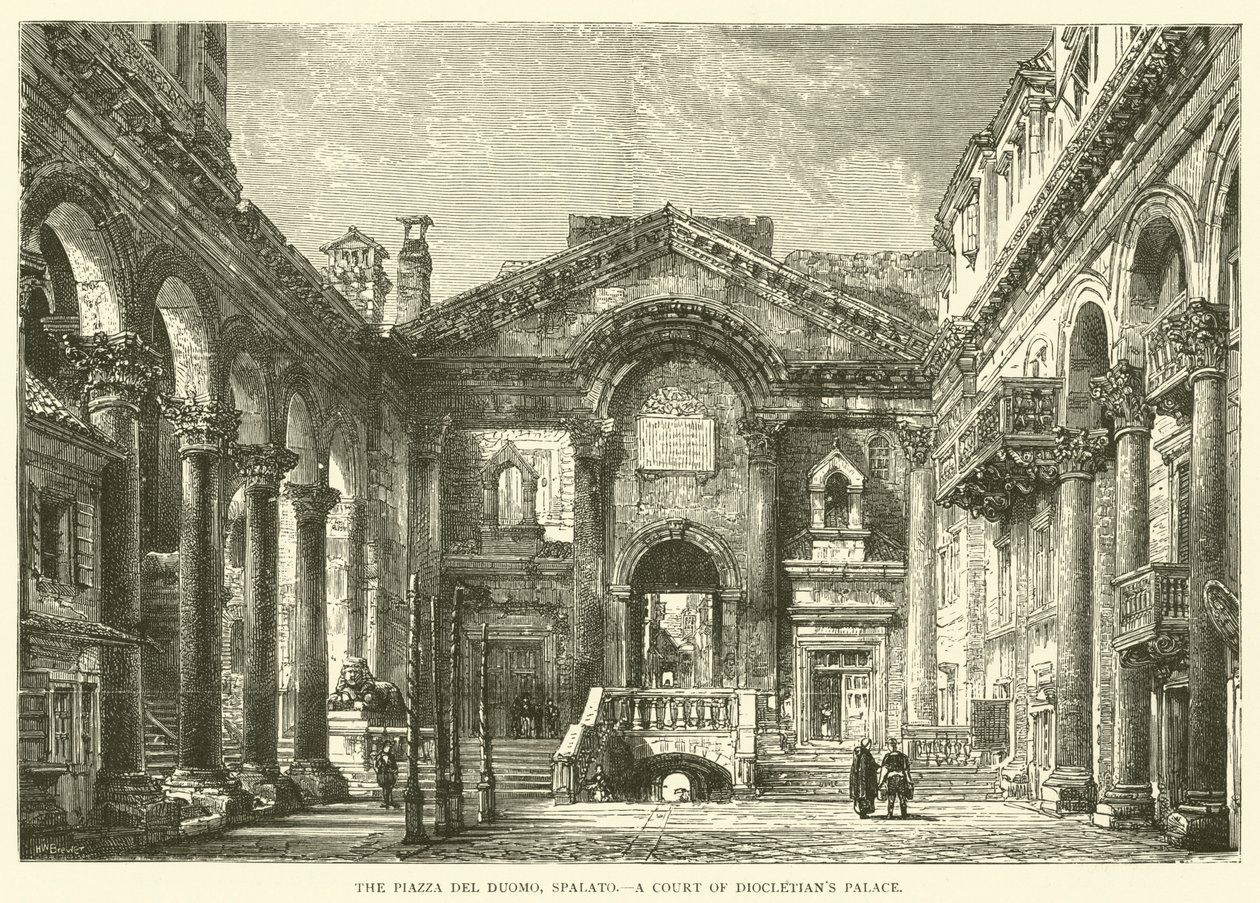 De Piazza del Duomo, Spalato, Een hof van het paleis van Diocletianus (gravure) door English School