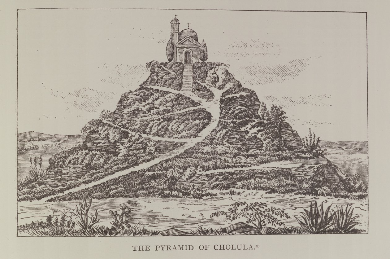 De Piramide van Cholula, naar een tekening in Cumplidos Spaanse vertaling van Prescotts Mexico, uit Narrative and Critical History of America, gepubliceerd in 1889 door English School