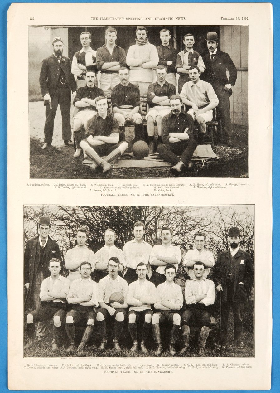 De Ravensbourne en The Connaught, voetbalteams in The Illustrated Sporting and Dramatic News, 13 februari 1892 door English School