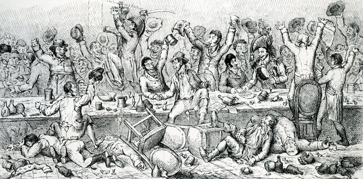 Het hervormersdiner, illustratie genomen uit de Satirist, 1809 door English School