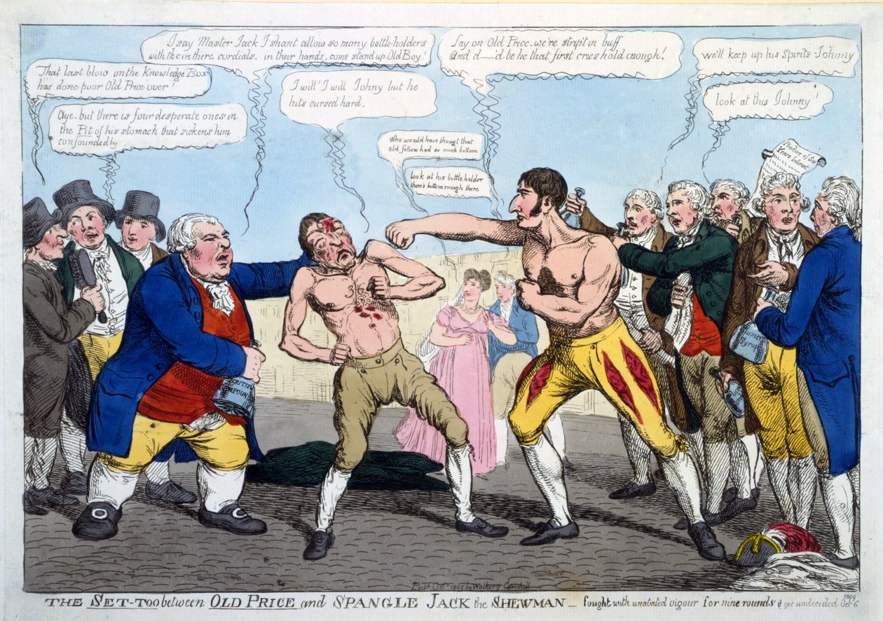 Het gevecht tussen Old Price en Spangle Jack de Shewman - gevochten met onverminderde kracht voor negen rondes en nog onbeslist, pub. Londen door English School