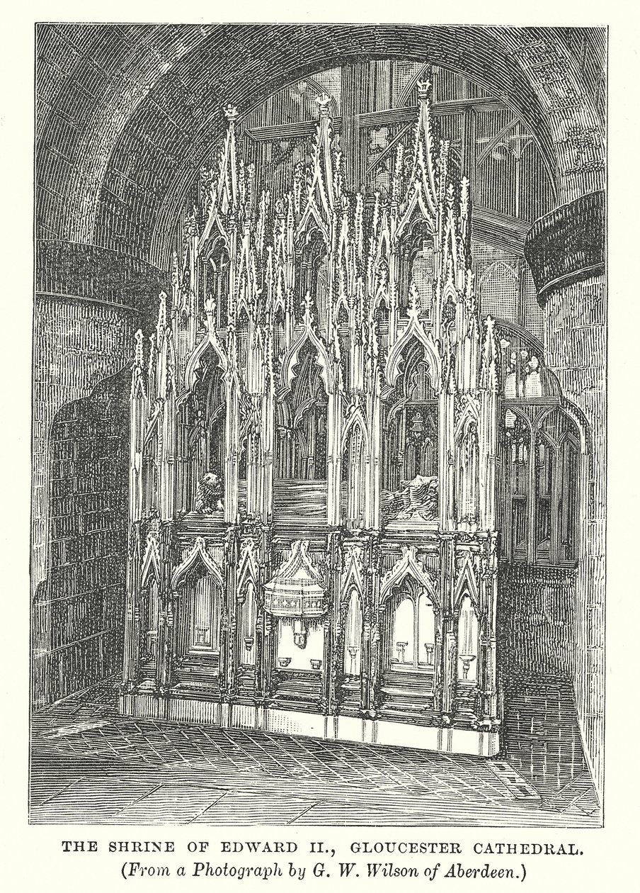 De schrijn van Edward II, kathedraal van Gloucester (gravure) door English School