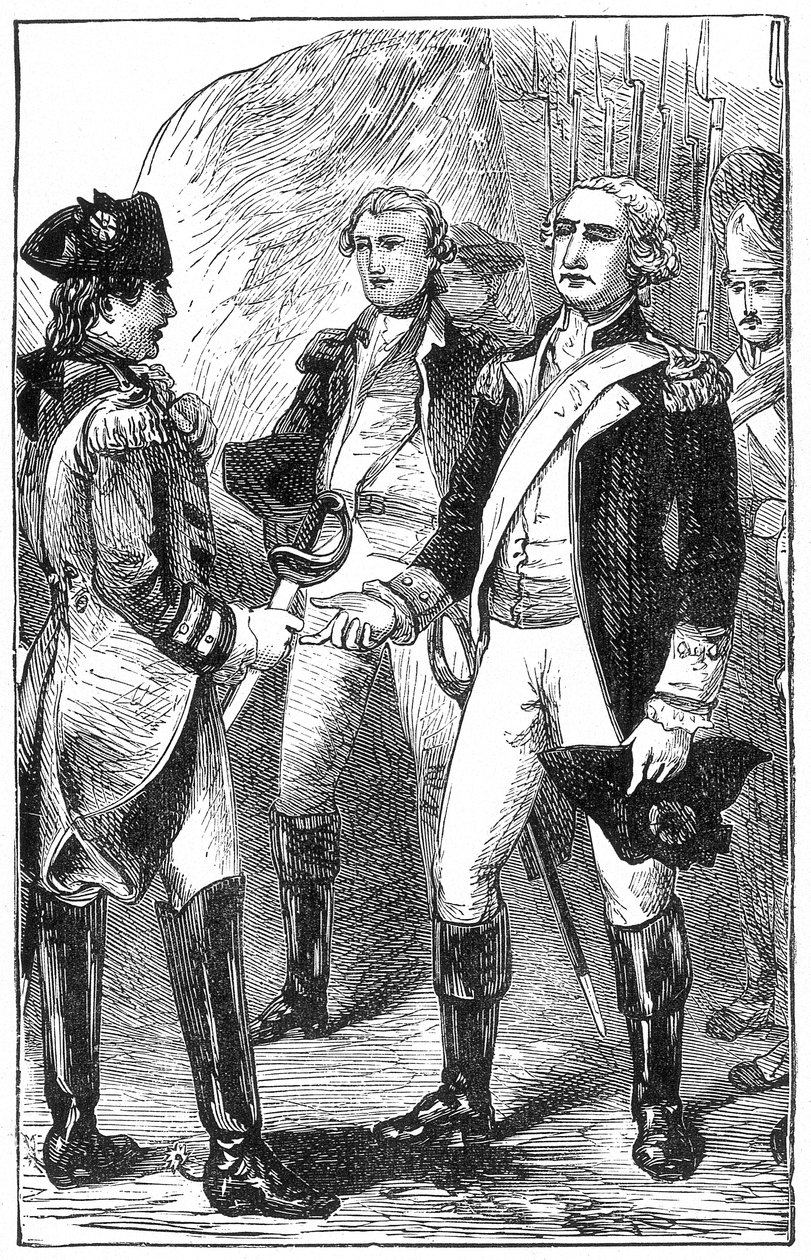 De Overgave van Cornwallis, uit De Geschiedenis van Frankrijk, door Emile de Bonnechose, uitgegeven door Ward, Lock en Co, Londen door English School