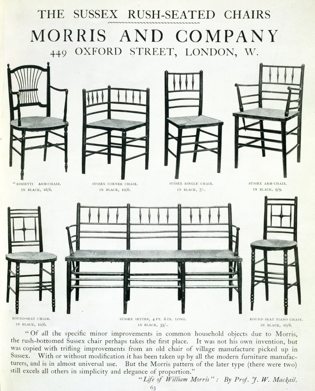 De Sussex Rush-Seated Chairs, gemaakt door Morris and Company door English School