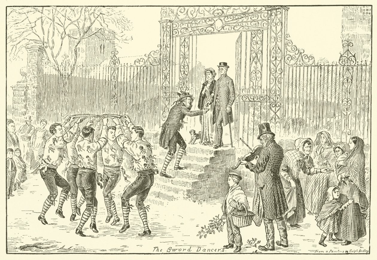 De zwaarddansers (gravure) door English School