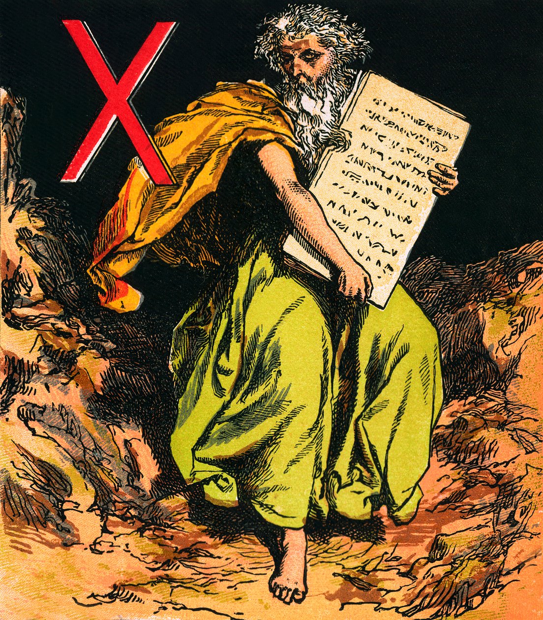 De tien geboden (kleurenlitho) door English School
