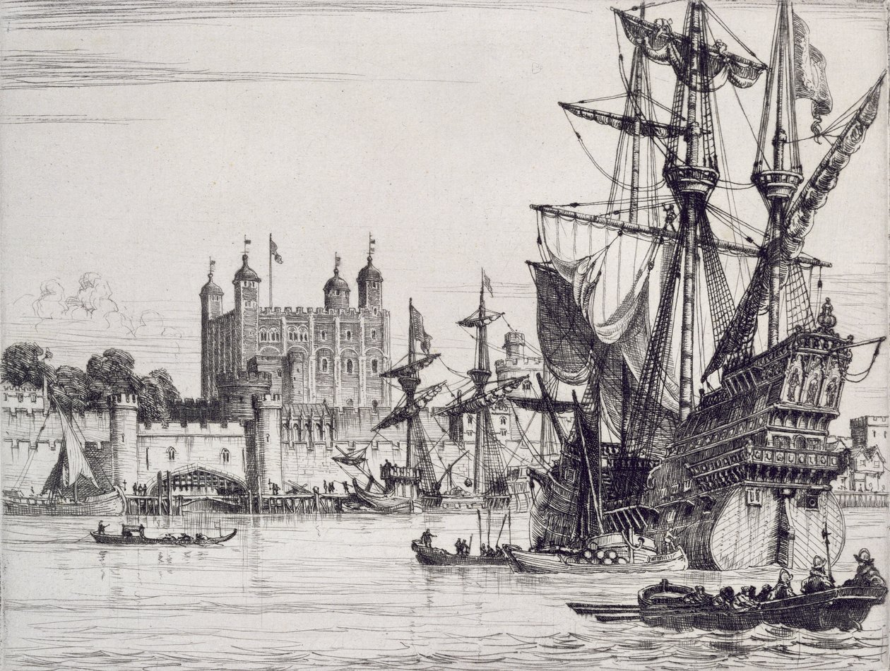De Tower of London in de Middeleeuwen door English School