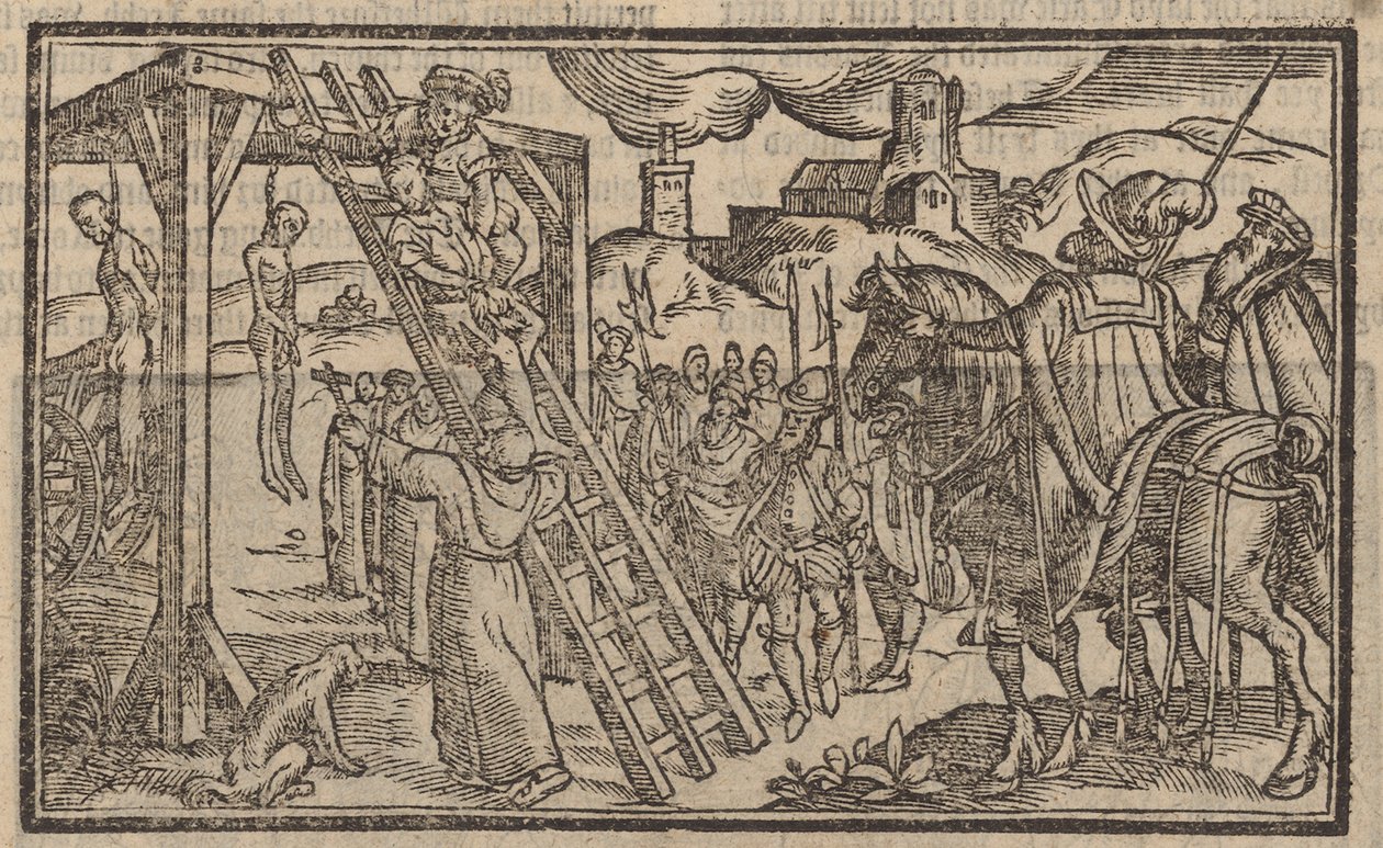 De drievoudige boom op Tyburn (gravure) door English School