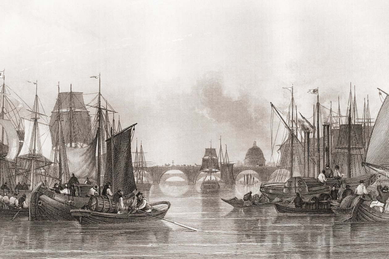 The Upper Pool, Pool of London, Rivier de Theems, Londen, Engeland door English School