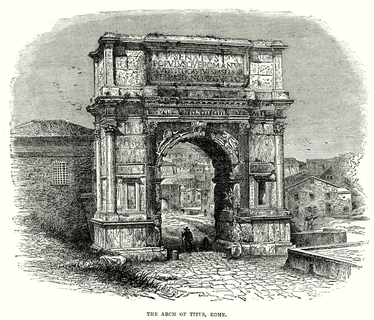 De boog van Titus, Rome (gravure) door English School