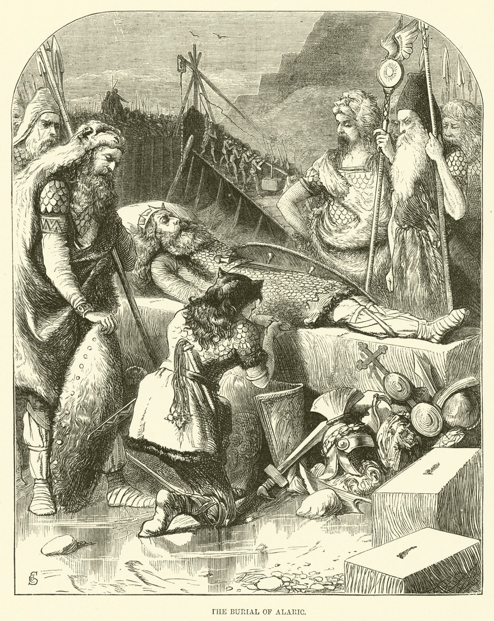 De begrafenis van Alaric (gravure) door English School