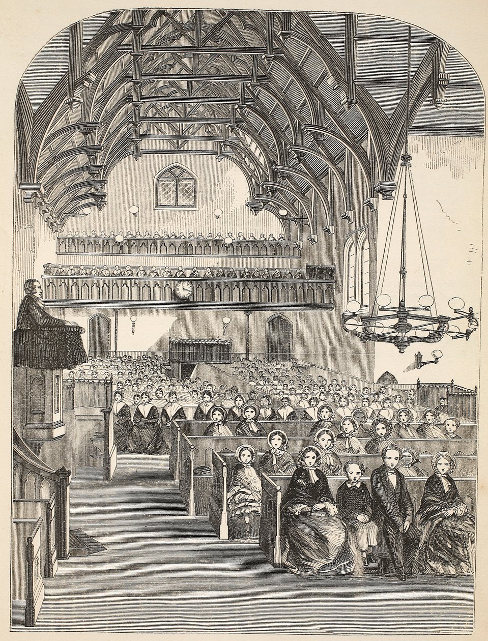 De kapel in Brixton, illustratie uit The Criminal Prisons of London and Scenes from Prison Life door Henry Mayhew en John Binny, uitgegeven in 1862 door English School