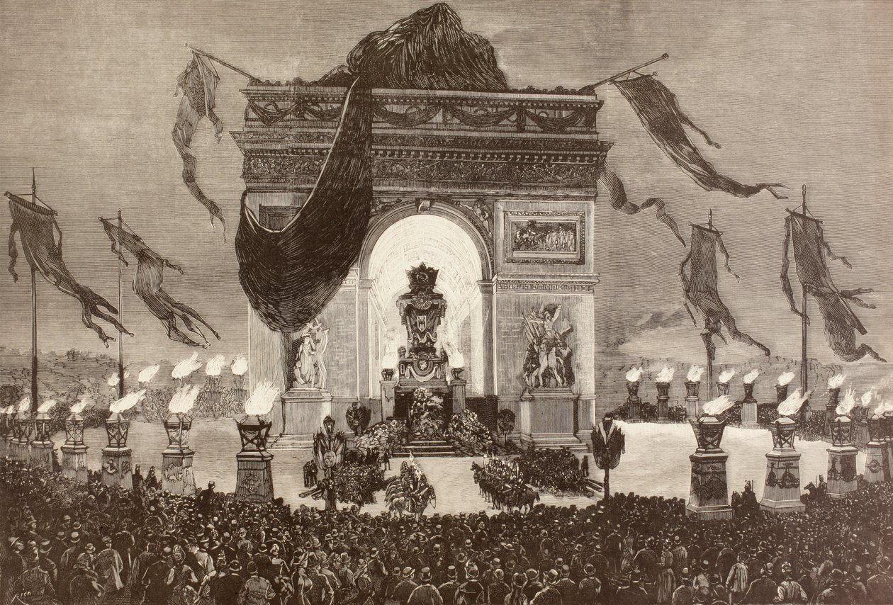 De kist van de Franse schrijver Victor Hugo (litho) door English School