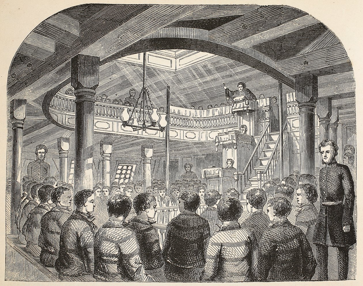 De strafgevangeniskapel aan boord van de Defence hulk in Woolwich, illustratie uit The Criminal Prisons of London and Scenes from Prison Life door Henry Mayhew en John Binny, uitgegeven 1862 door English School