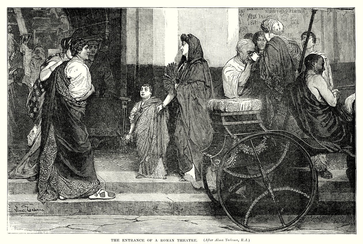 De ingang van een Romeins theater (gravure) door English School