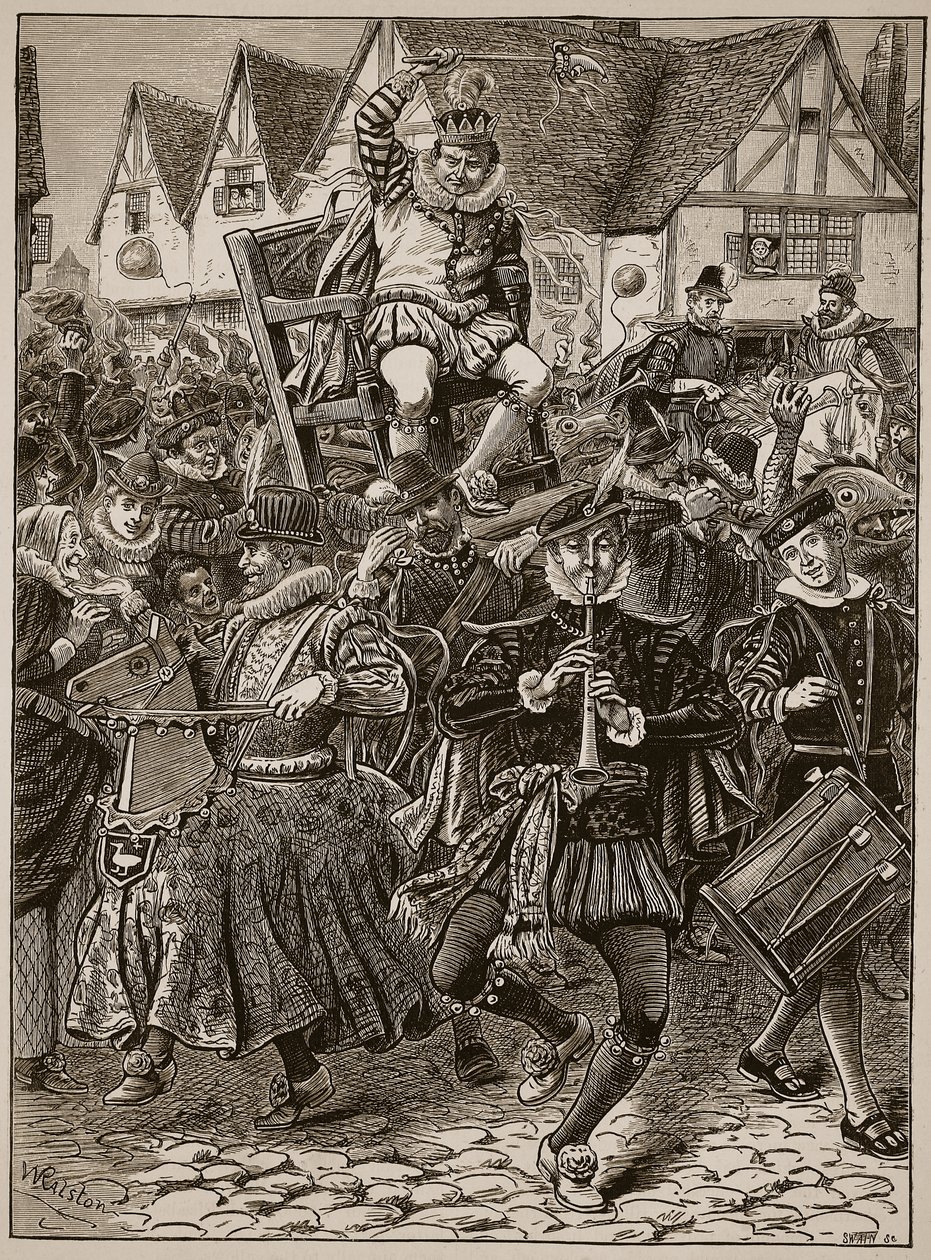 De vrolijkheid van Mijnheer van Misrule, illustratie uit Cassells Geïllustreerde Geschiedenis van Engeland door English School