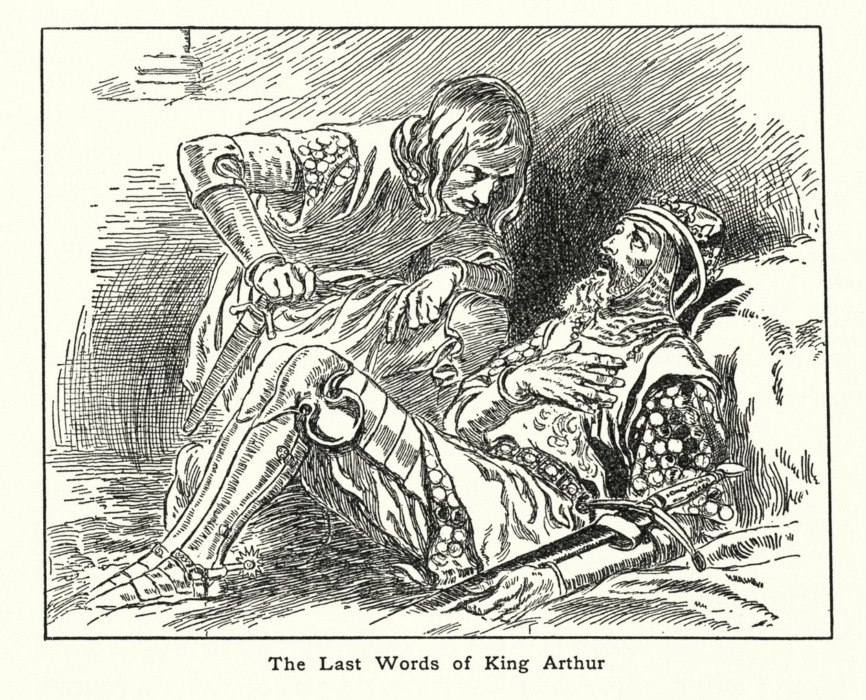 De laatste woorden van koning Arthur (litho) door English School