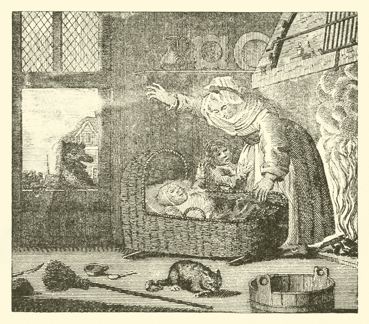 De verpleegster en de wolf (gravure) door English School