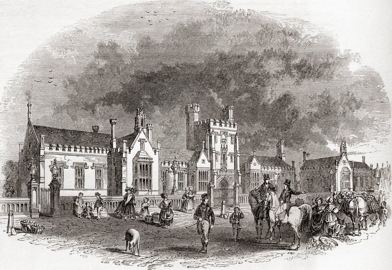 De oude Bedford School, herbouwd aan het eind van de 19e eeuw, uit Old England: A Pictorial Museum, pub. 1847 door English School