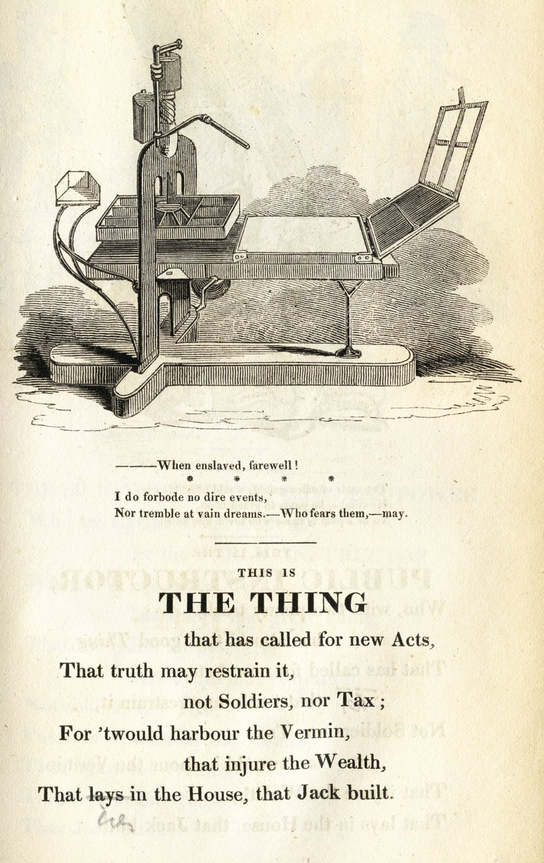 Dit is het Ding, illustratie uit The Political House that Jack Built door William Hone, gepubliceerd 1819 door English School